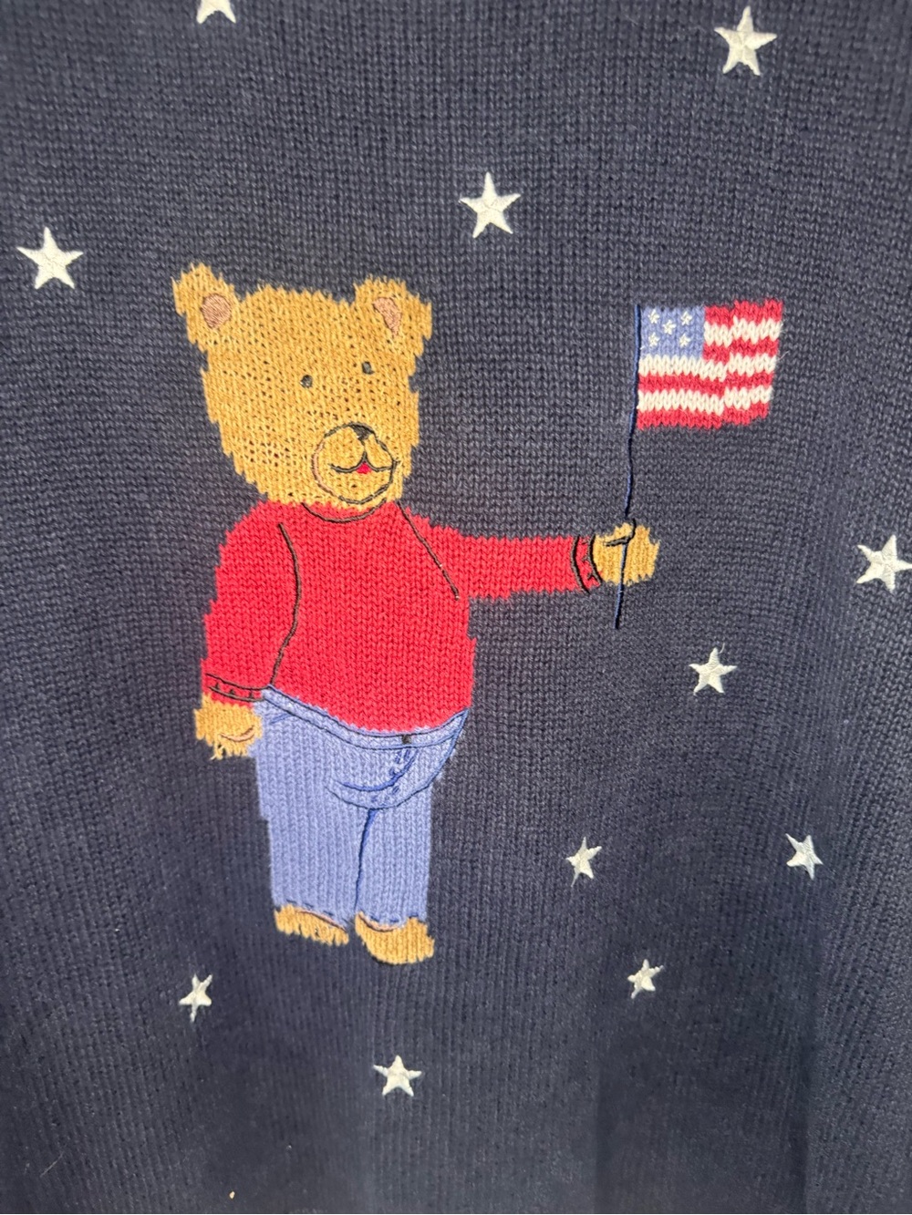 Vintage 2001 C.J. Banks Patriotic Teddy Bear Sweater Navy 3X - Picture 5 of 7